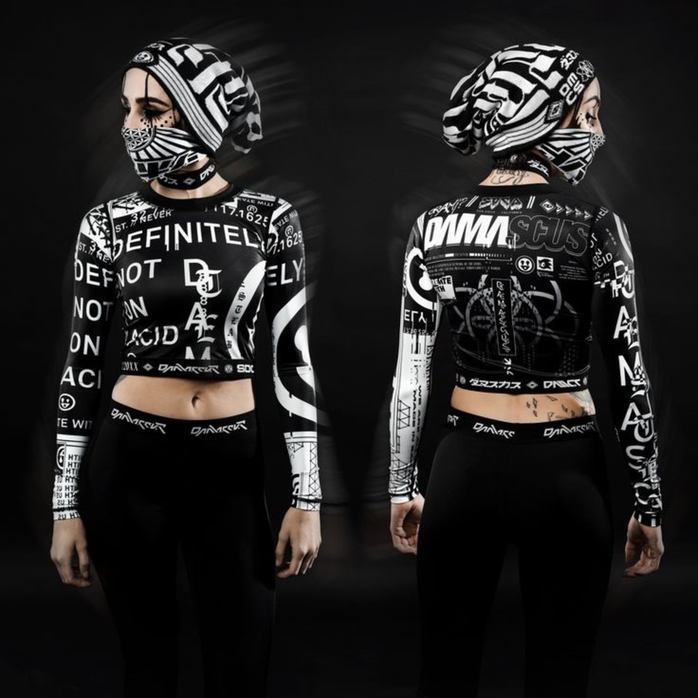 DAMASCUS CROP TOP DEFINITELY NOT ON ACID PARTY RAVE CYBER SPORT SHIRT